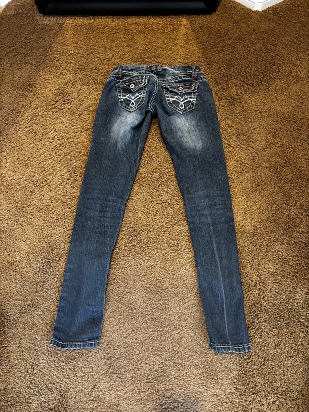 Angels Skinny Jeans in Dark Blue with Embroidered Back Pockets